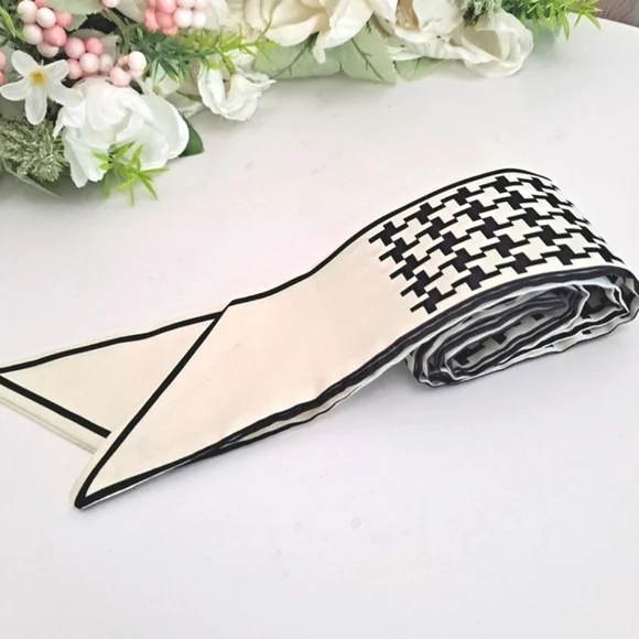 Twilly skinny houndstooth off white black bag purse scarf set of two NEW 2/$30 - Picture 5 of 11